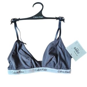 Calvin Klein CK Logo Gray Unlined Triangle Bra NEW Womens Small